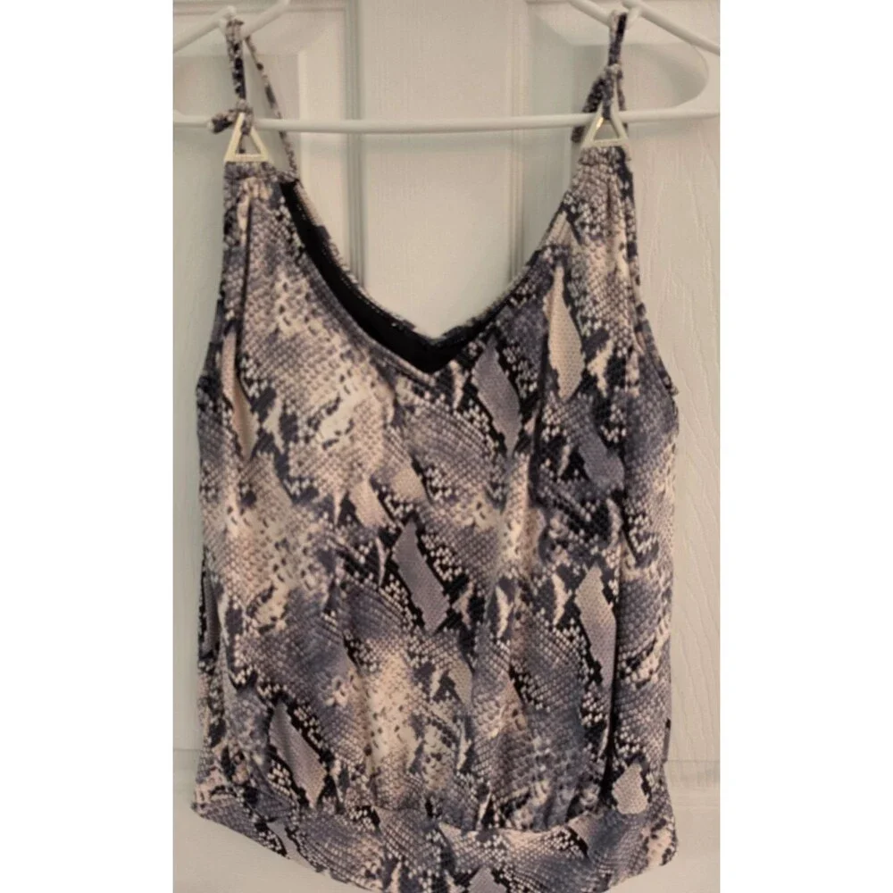 Calvin Klein Tankini Top Women's Snake Print Blouson Swimwear Blush Boa Top M